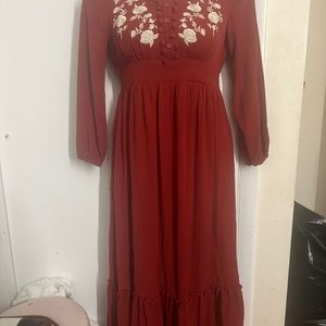 Anany Maxi Dress Embroidered Ruffles Cottage Core M